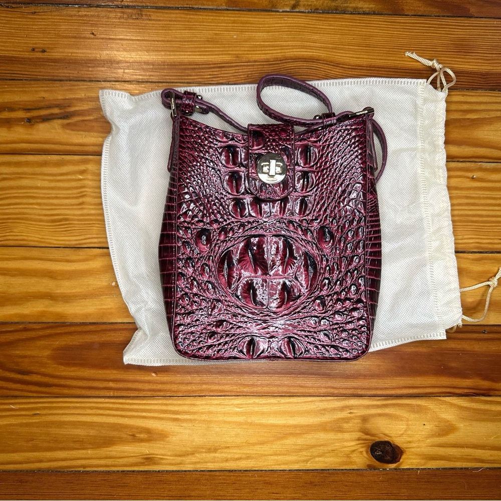 Brahman Crocodile Embossed Burgundy Crossbody Bag